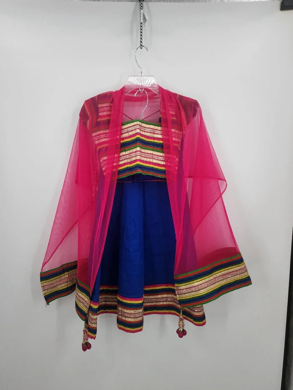 Vibrant Blue & Pink Ethnic Lehenga Choli Set w/ Dupatta Size 7 - 8 Years Old
